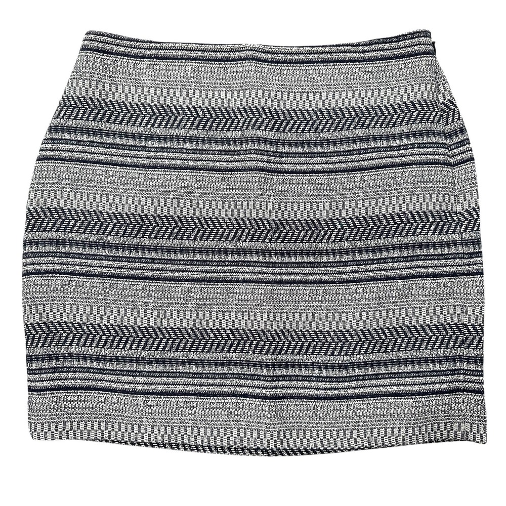 BANANA REPUBLIC Tweed Mini Skirt Striped Navy Blue & Ivory 100% Cotton Size 0